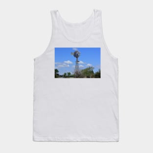 Kansas Windmill in Pasture with blue sky and clouds. Tank Top